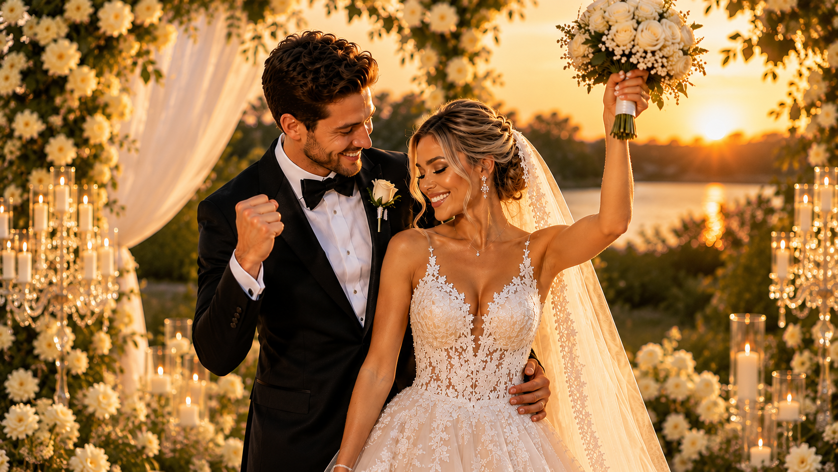Couple celebrating their wedding